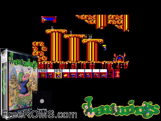 Lemmings (UK) (1992) (Disk 1 of 2) [h1] Amstrad CPC game showing 3D box cover and gameplay screenshot